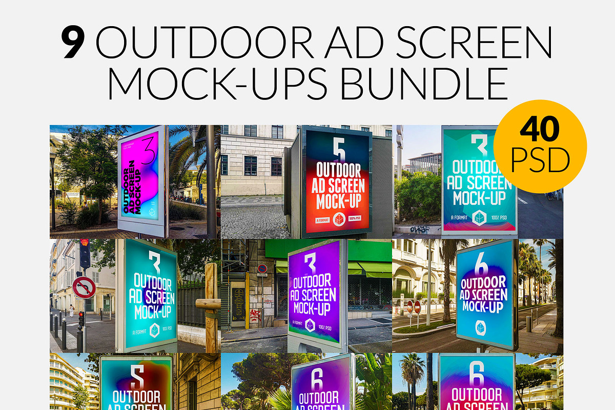 Outdoor Ad Screen MockUps Bundle, an Advertising Mockup by Graphic Shelter (Photo 1 of 9)