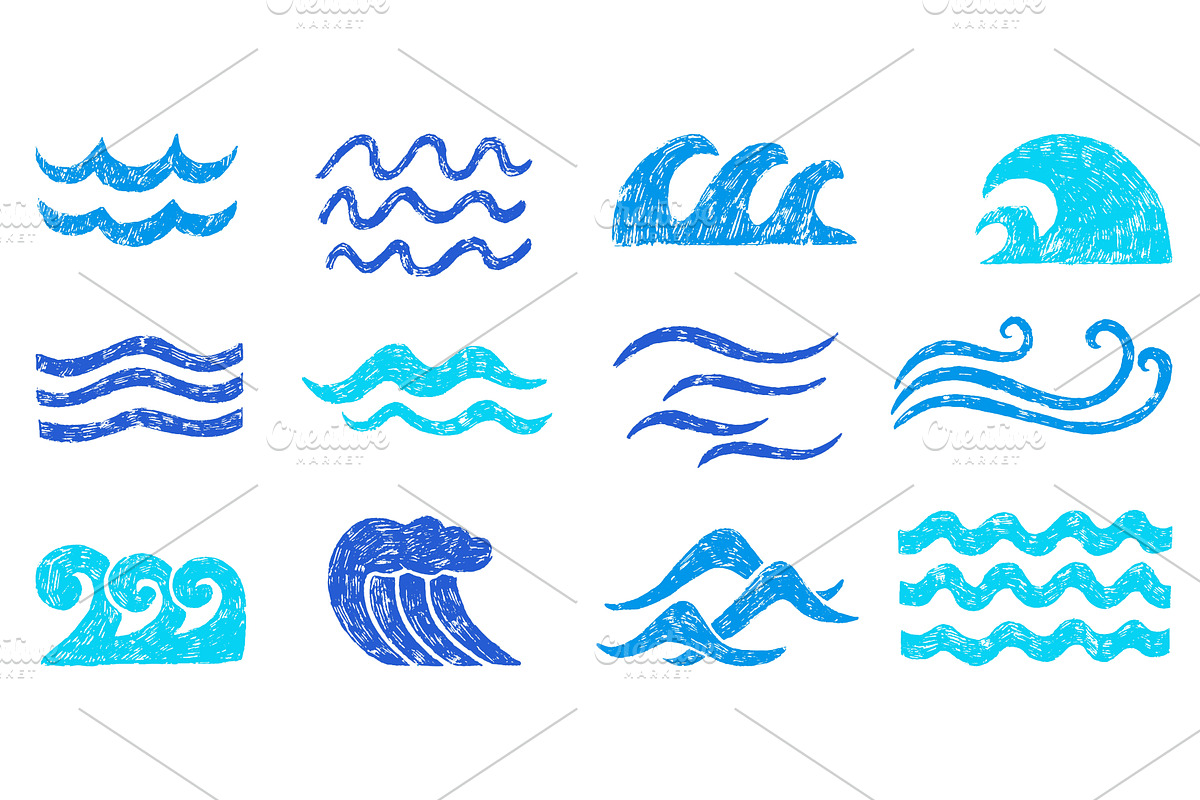 Crayon drawing sea waves. Ocean wave, an Illustration by Valerie Bodnar