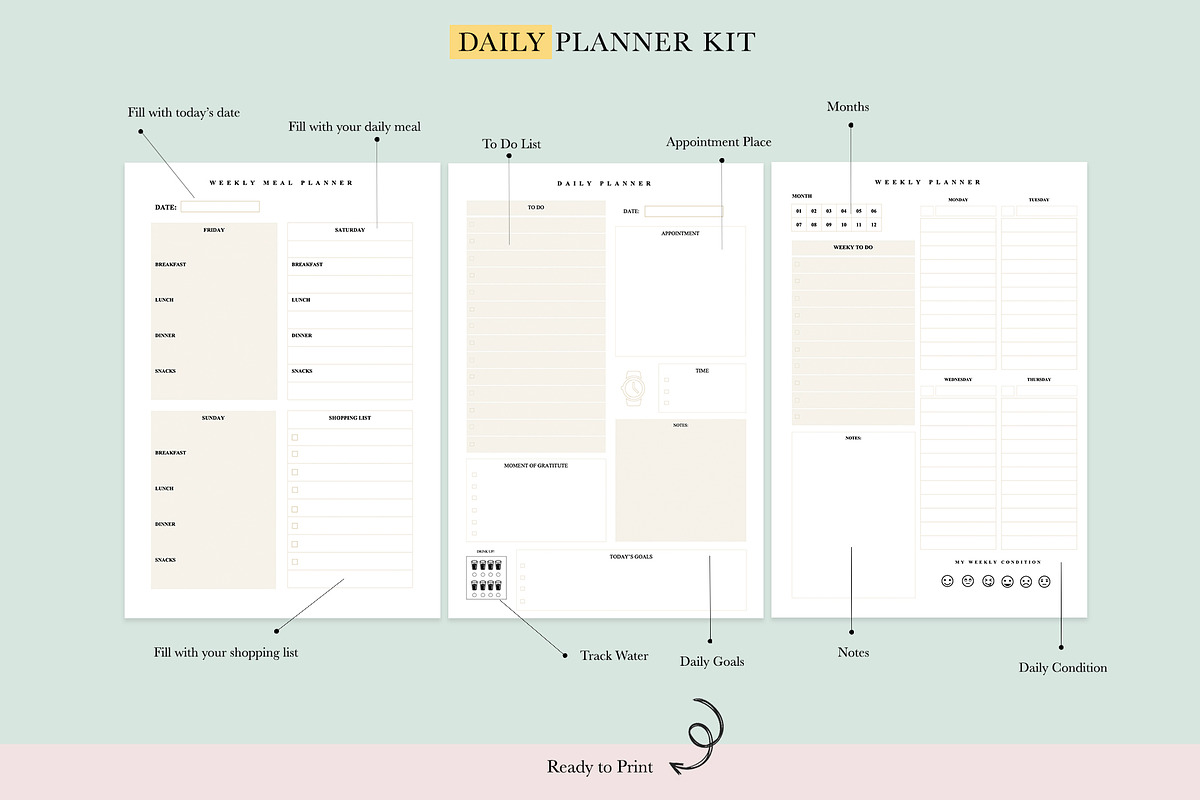 Weekly & Daily Planner - PPT Edit, a Stationery Template by Bonita Digital Design (Photo 2 of 9)