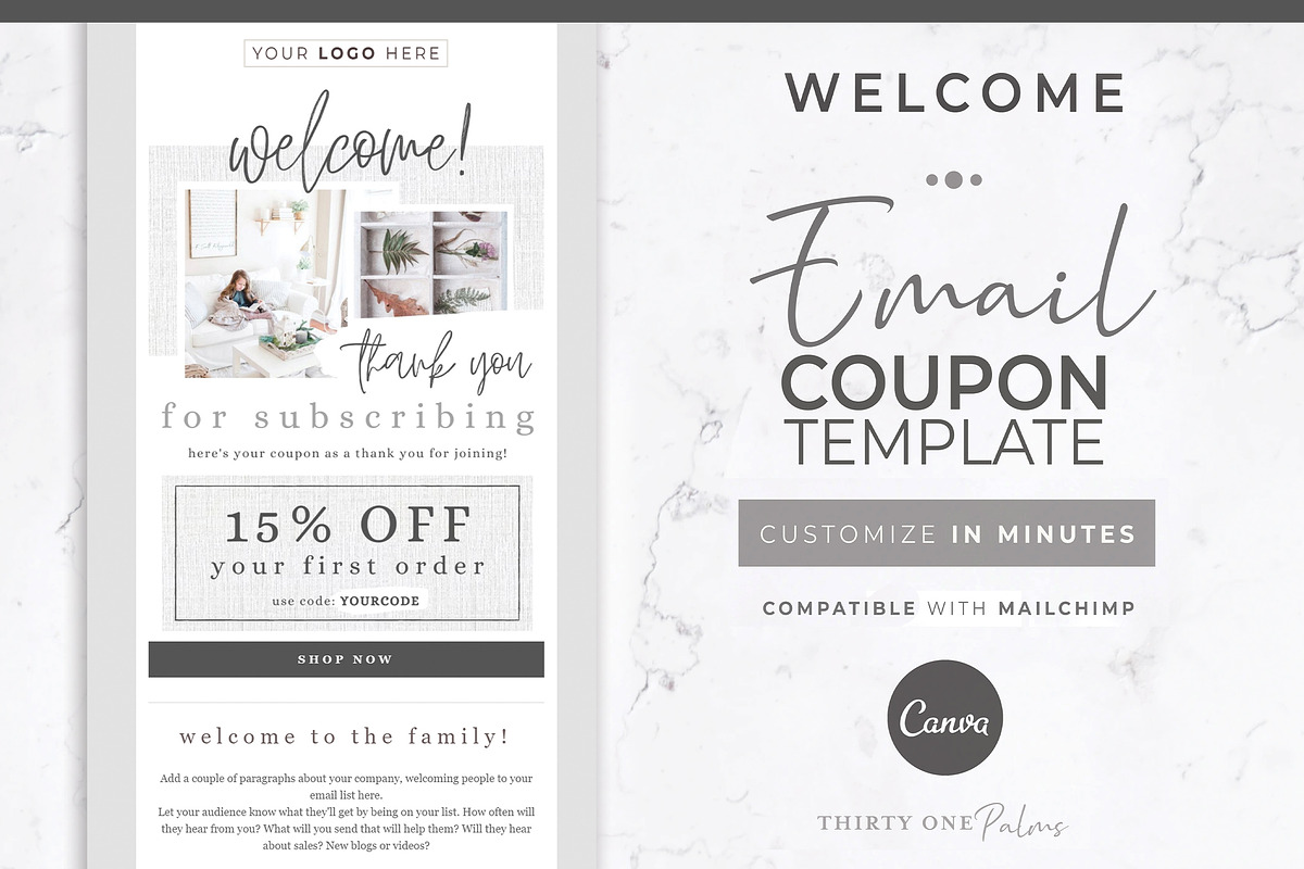 Canva & Mailchimp Template | Coupon, an Email Template by Thirty One Palms Studio (Photo 1 of 7)
