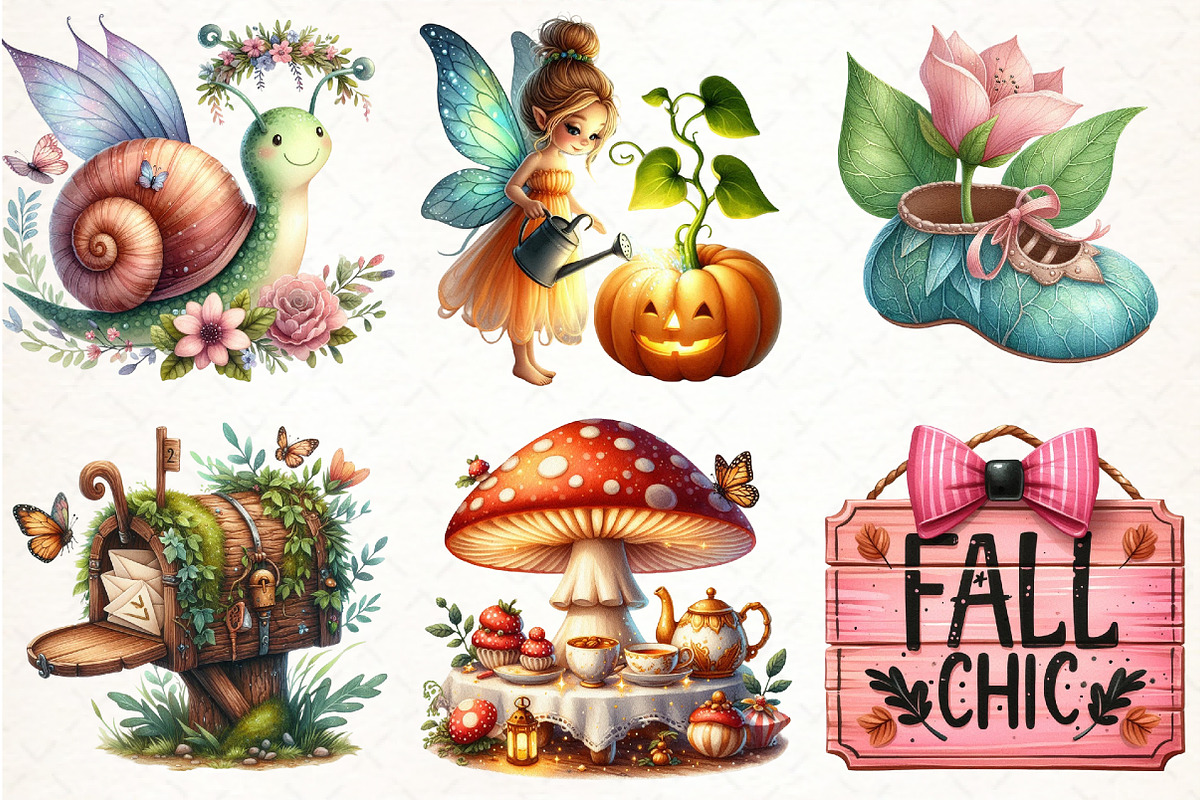 Fairy Garden Watercolor Clipart, an Illustration by Pixels.Craft (Photo 2 of 7)