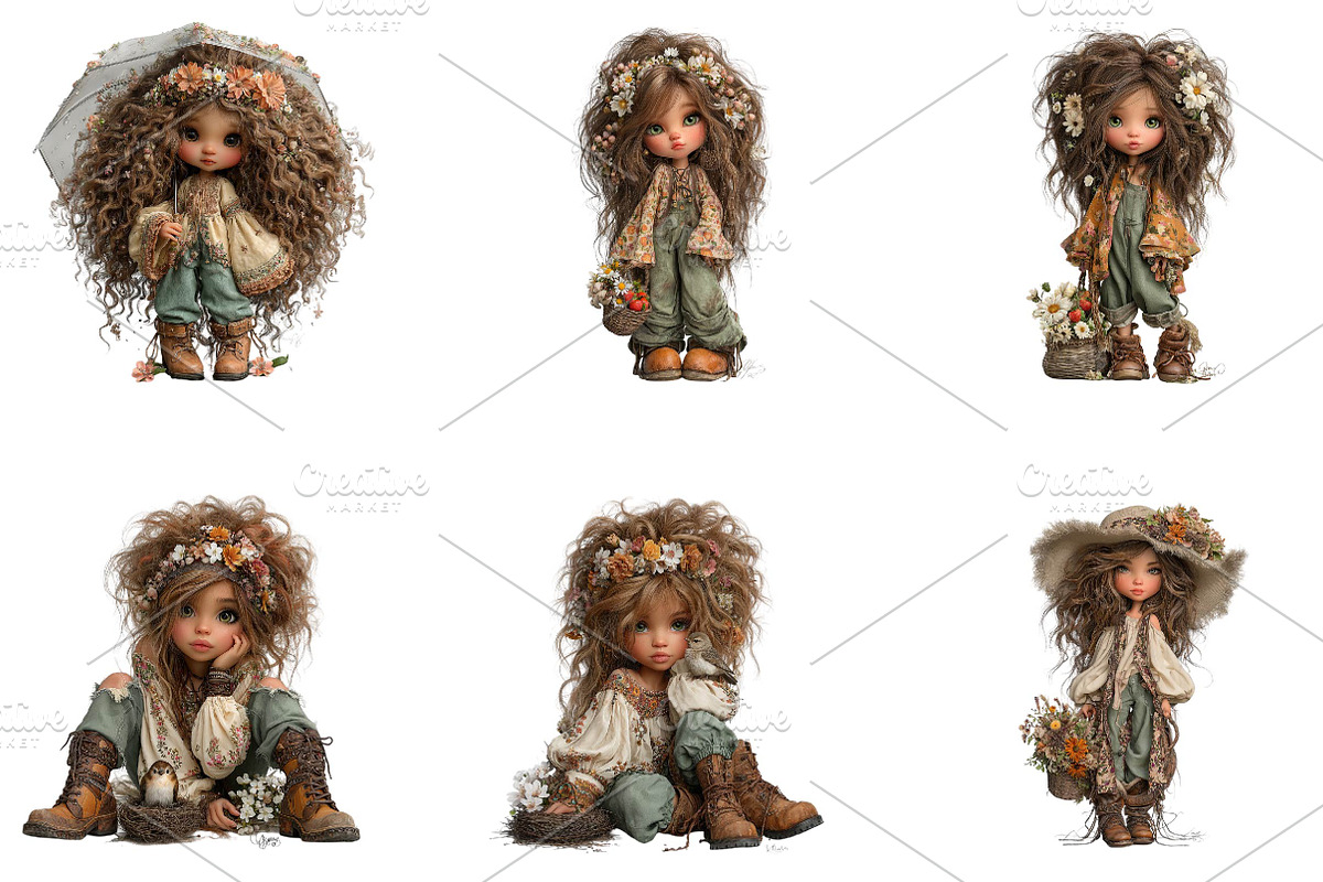 Spring Boho Girls Whimsical Cliparts, a Seasonal Illustration by CreationArt (Photo 3 of 5)
