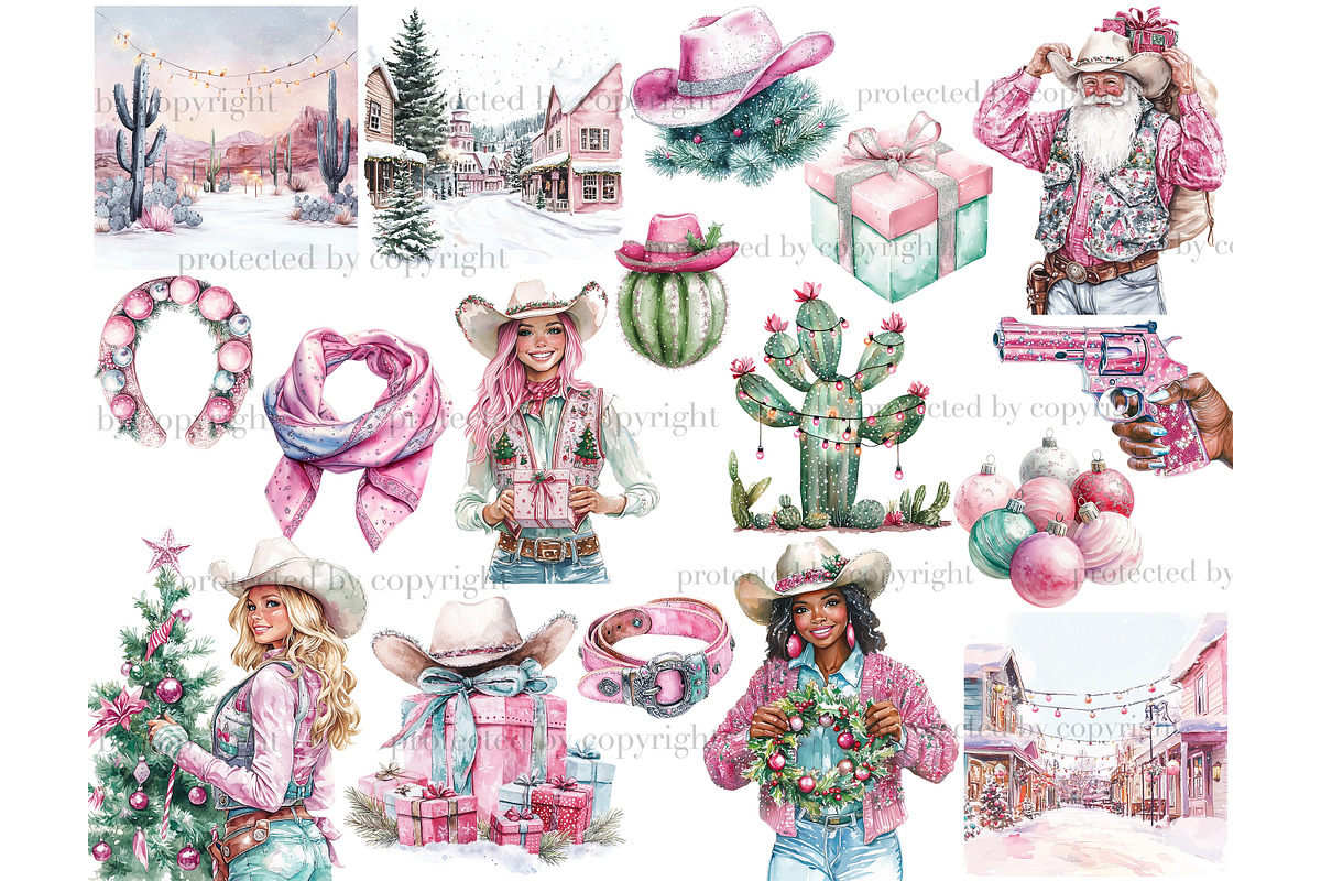 Western Christmas Clipart, a Seasonal Illustration by GlamArtZhanna (Photo 4 of 6)