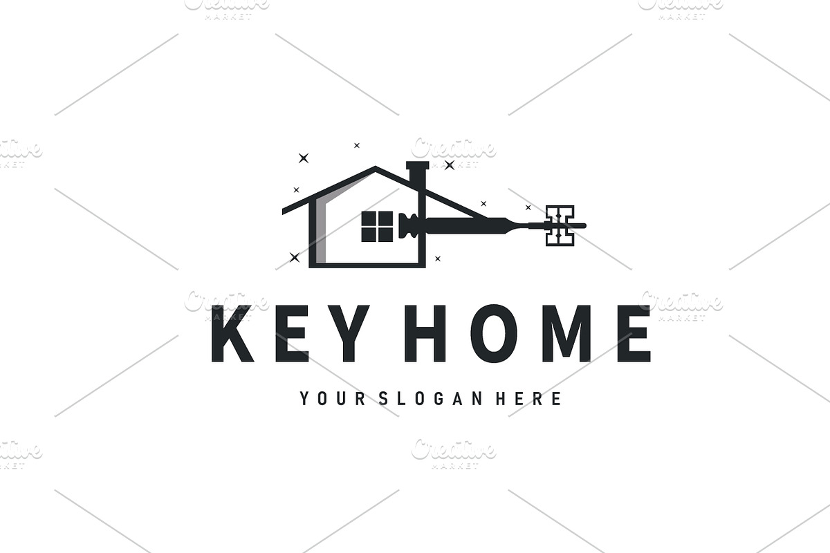Home security design simple key logo