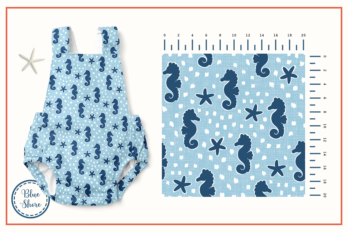 Blue Shore - Seamless Patterns Set, a Pattern Graphic by Cuteanny Design (Photo 4 of 8)