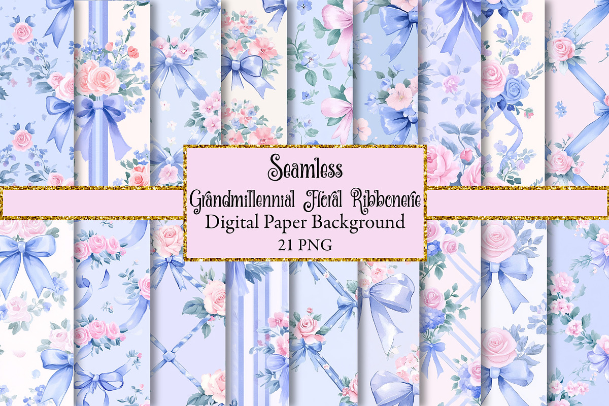 Floral Ribbonerie Seamless Patterns, a Texture Illustration by Dream Creation (Photo 1 of 6)