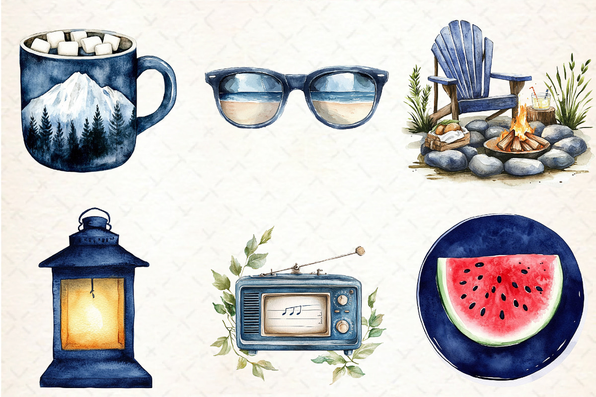 Navy Summer Outdoor Watercolor Clipa, an Illustration by Libby Wishes (Photo 5 of 7)