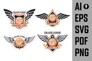 Winged Emblems With Basketball Ball