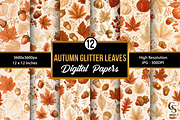 Fall Glitter Leaves & Pumpkins Paper, a Pattern Graphic by Creative Store (Thumbnail 1 of 5)