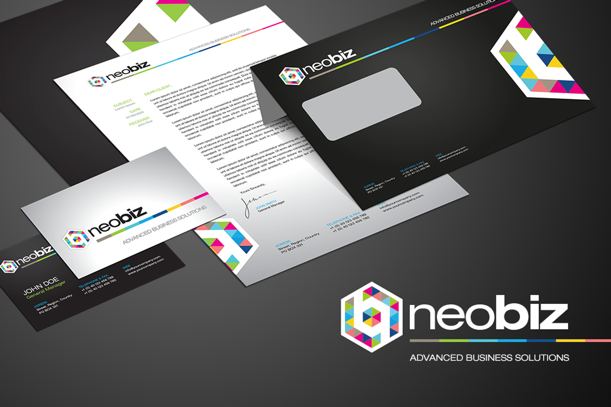 RW Neobiz Modern Identity + Logo, a Stationery Template by Reclameworks (Photo 1 of 5)