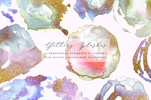 Glittery Gold Watercolor Splashes