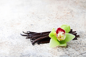 Vanilla pods and orchid flower featuring aroma, aromatherapy, and aromatic