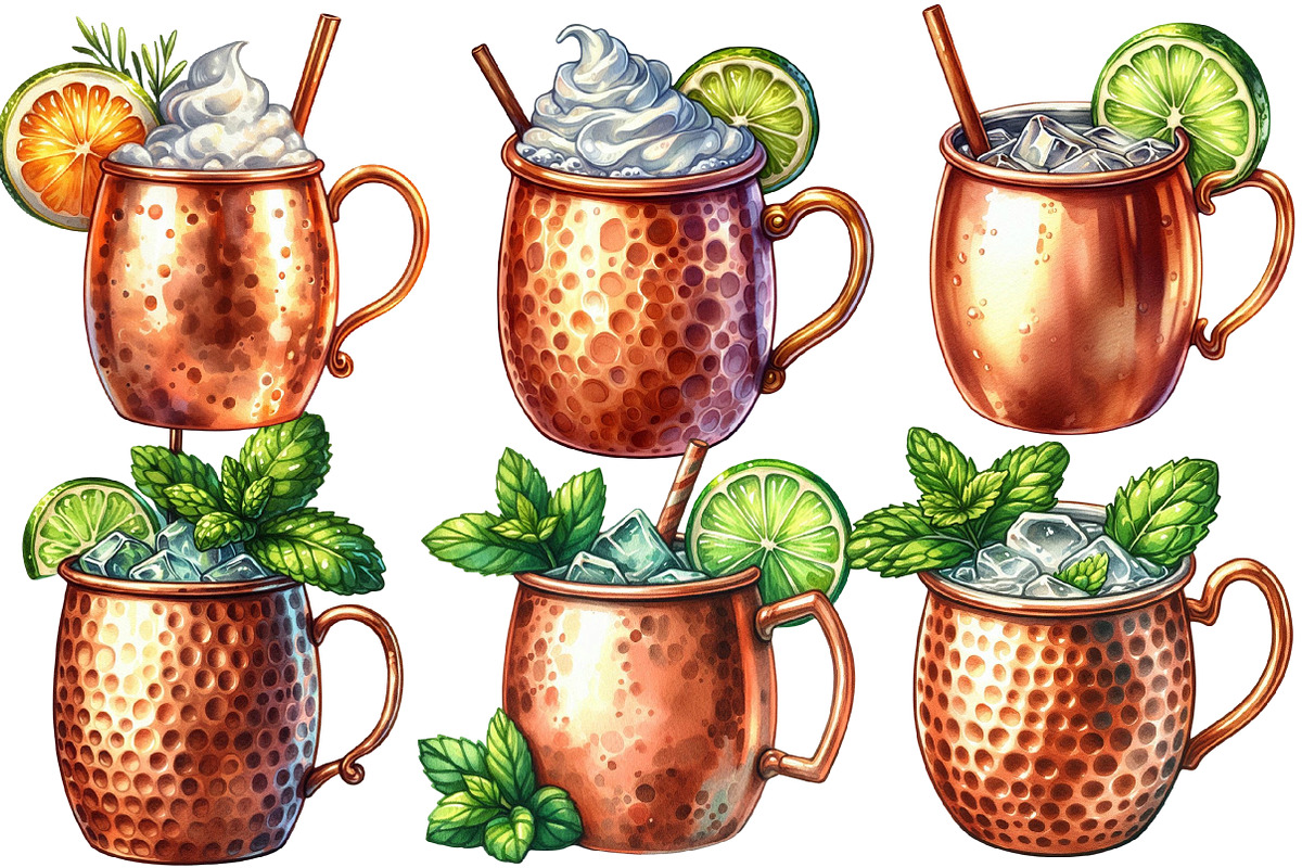 Moscow Mule Cocktail Watercolor Clip, an Illustration by Designworld (Photo 2 of 6)