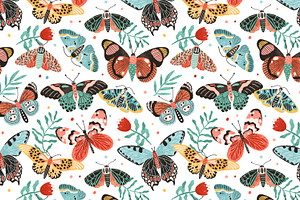 Butterflies Seamless Pattern Set