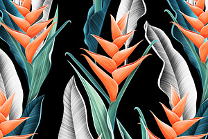 Seamless Tropical flowers and leaves