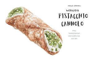 Pistachio Cannoli Watercolor Clipart