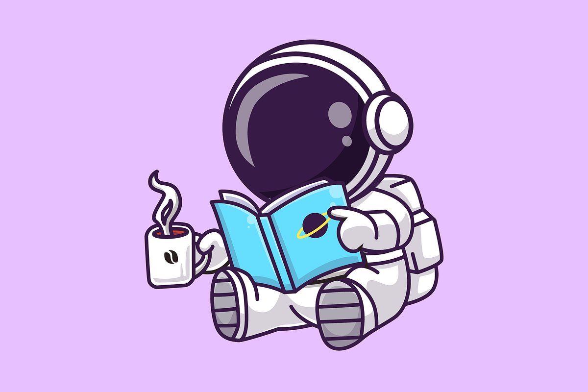 Cute Astronaut Reading Book Cartoon, an Education Illustration by Catalyst Labs