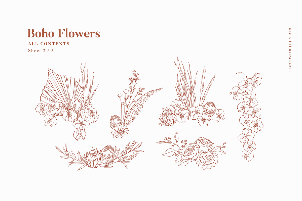 Boho Flowers Watercolour Collection, a Texture Illustration by Aquarellina (Photo 14 of 15)