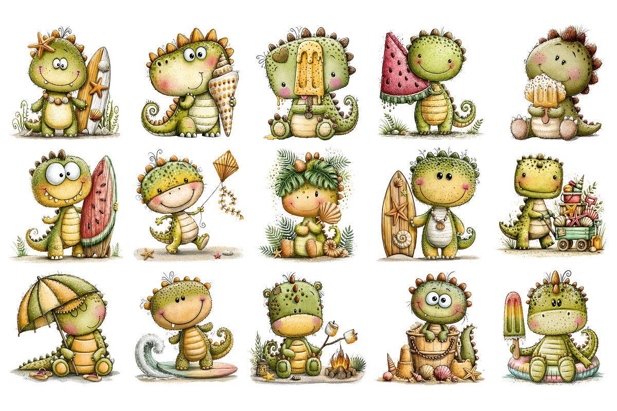 Cute Beach Dino PNG Clipart, a Seasonal Illustration by Nicolle's Colorful Art (Photo 4 of 5)