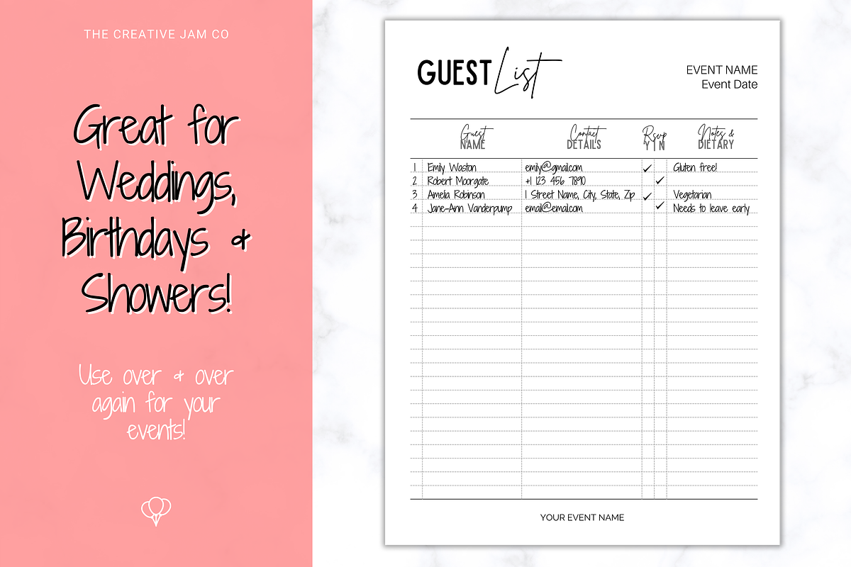 Guest List Tracker Template