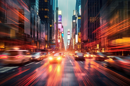 A low - angle shot, showcasing the constant movement and energy, an Architecture Photo by designvectx