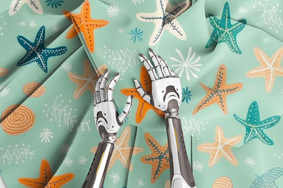 9 Robotic Arm Holding Fabric Mockup, a Mockup by GraphicVil (Photo 11 of 12)