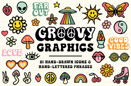 Psychedelic Retro Hippie Icons