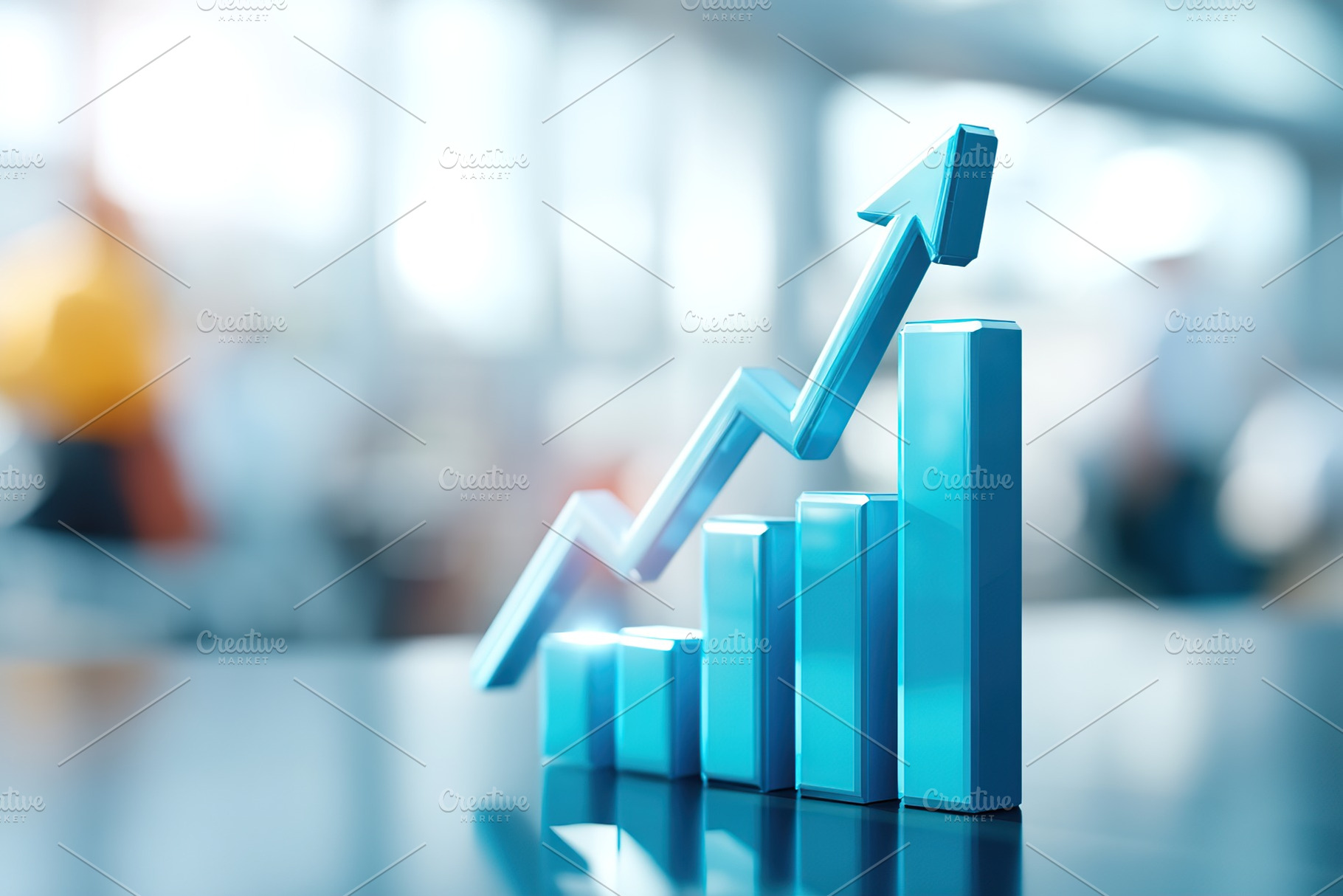 Growing upward arrow in vibrant blue representing business success and progress, a Business Photo by AlyaAnd