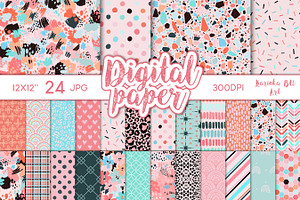 24 Pink Boho Digital Papers clipart