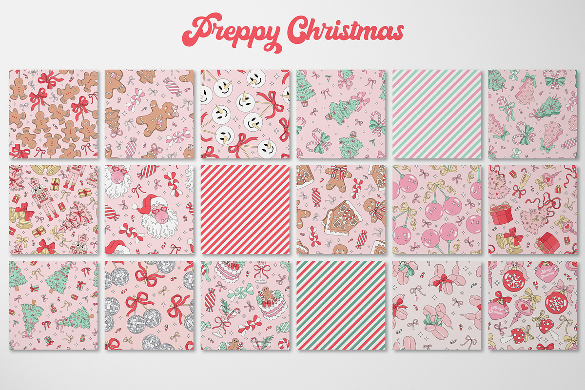 Preppy Coquette Christmas patterns, a Pattern Graphic by @olga.angelloz (Photo 2 of 2)