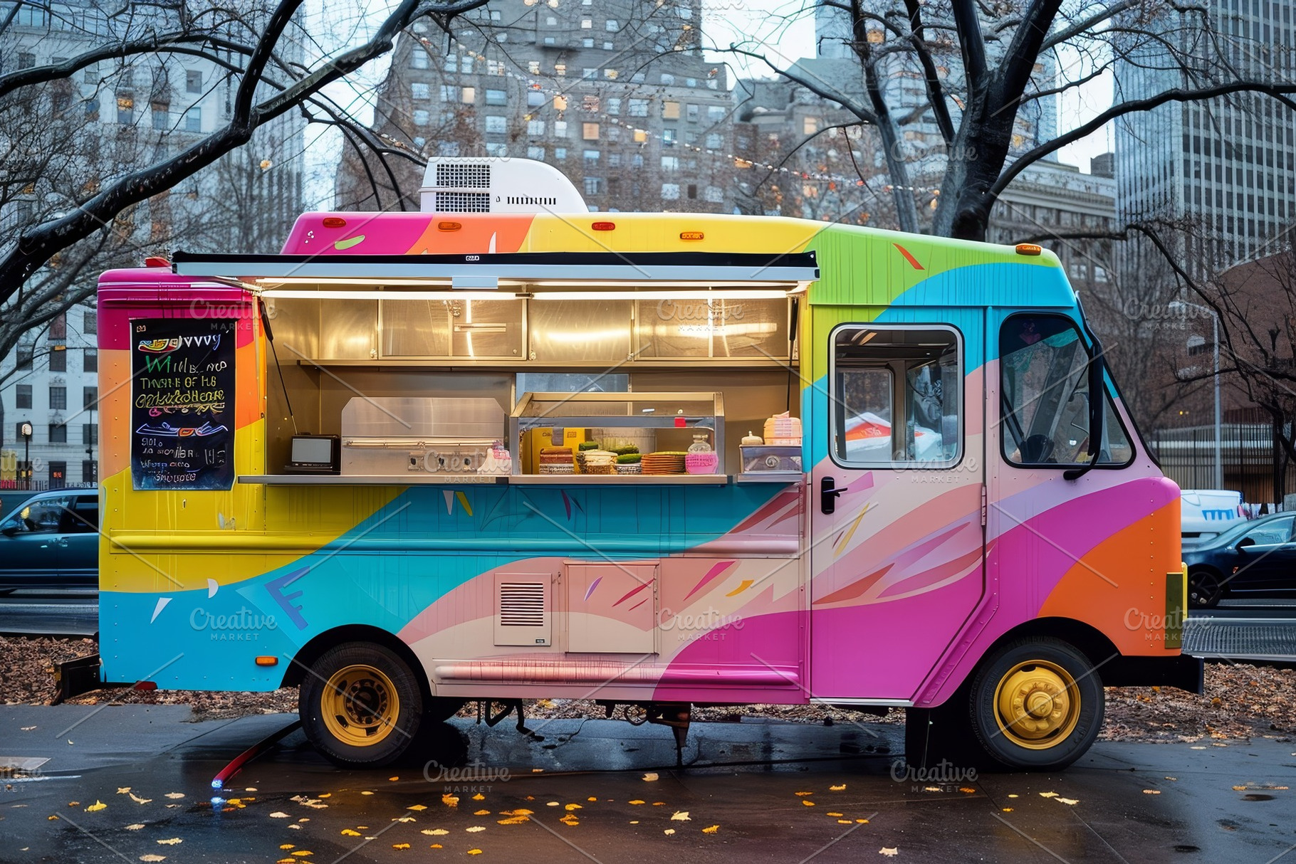 Colorful Food Truck Parked on Side o, a Photo by Iftikhar Alam