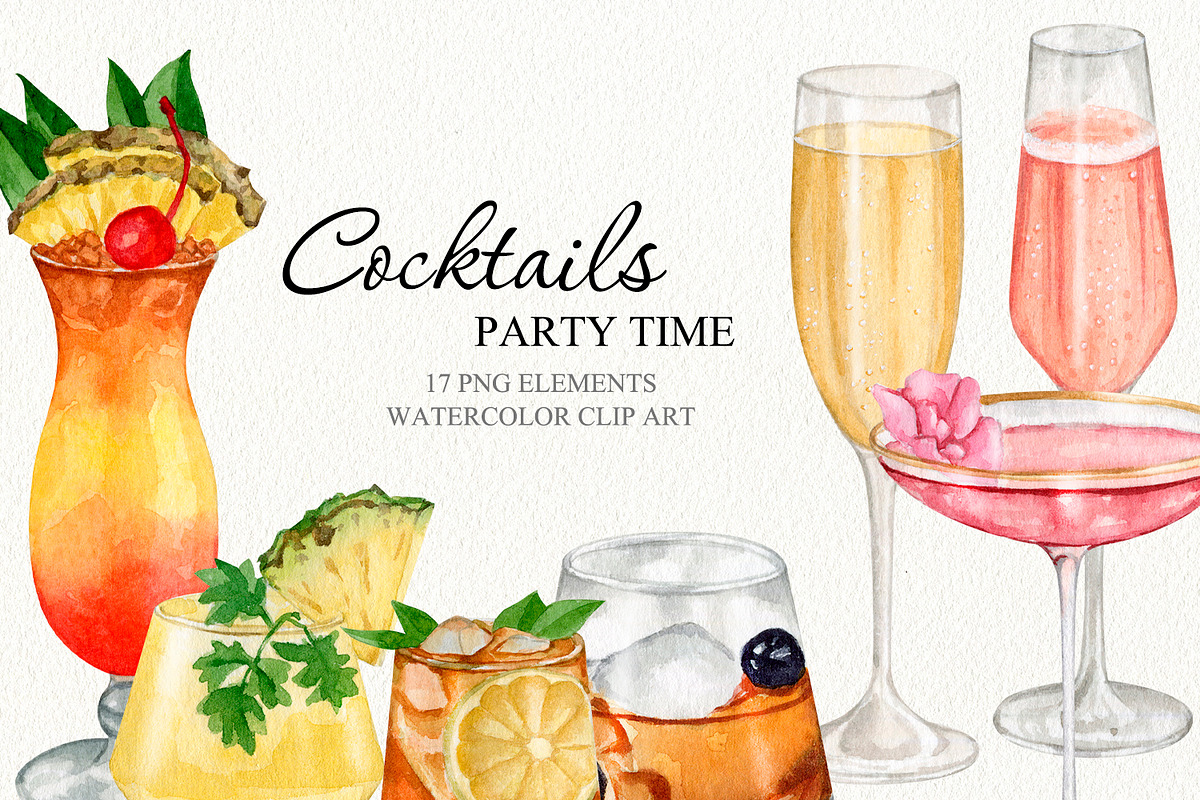 Watercolor cocktails set, a Food Illustration by CrystalinaShop (Photo 2 of 2)