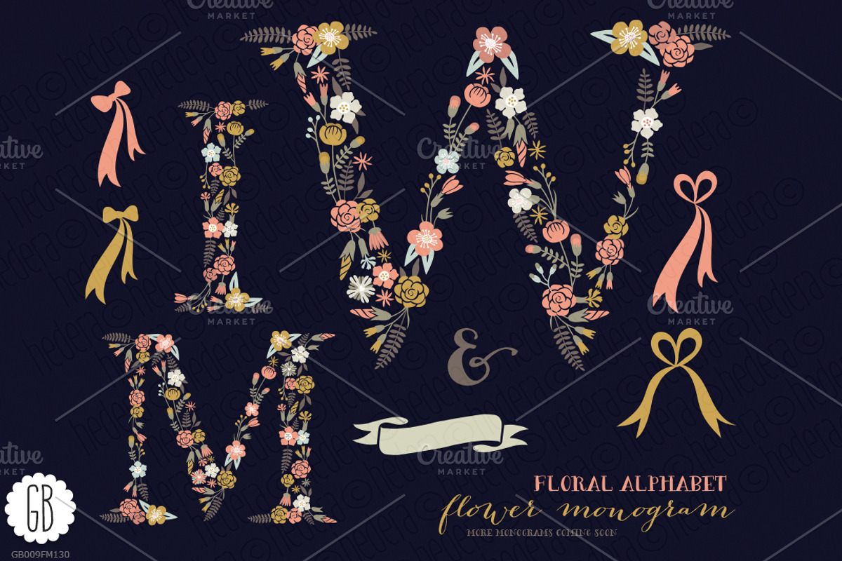 Floral letters, monogram, floral WMI, a Decorative Illustration by GrafikBoutique (Photo 1 of 3)