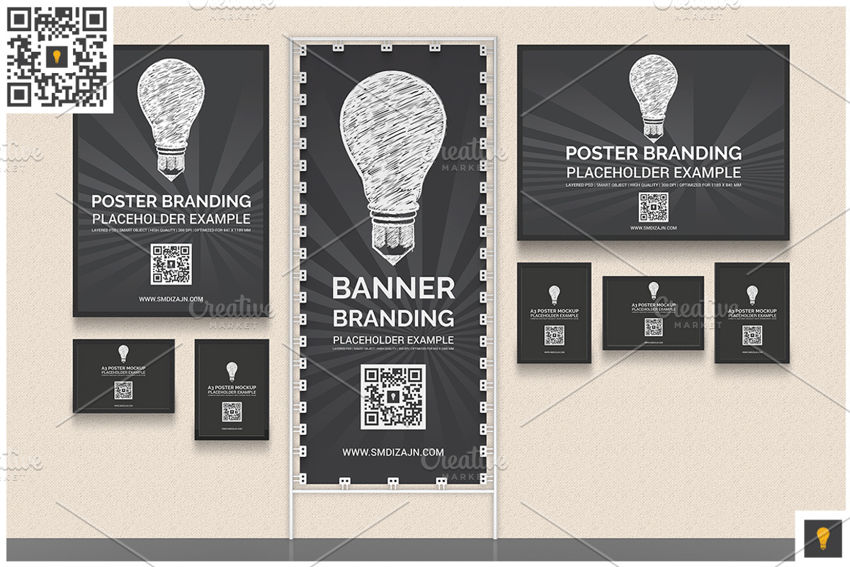 Back Wall Banner & Posters Mockup, a Print Template by Shocky Design Studio
