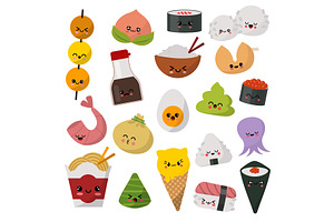 Kawaii Food Vector Emoticon Japanese Sushi Character And Emoji Sashimi Roll With Cartoon Rice In Japan Restaurant Illustration Asian Cuisine Set With 