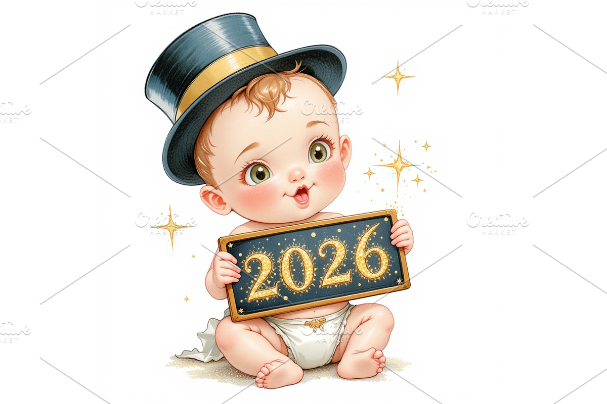 Vintage New Year's Eve clipart, a Seasonal Illustration by Creative design (Photo 5 of 7)
