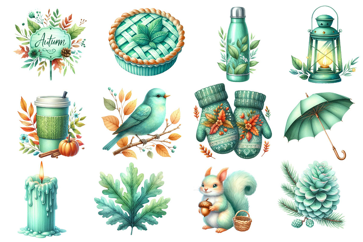 Mint Fresh Green Autumn Clipart, an Illustration by Dream Creation (Photo 3 of 4)