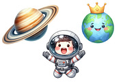 Astronaut and Space Watercolor Clipa, an Illustration by Designworld (Thumbnail 4 of 7)