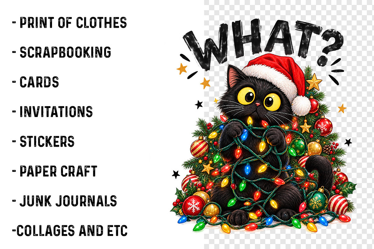 Funny Black Cat Christmas PNG, a Work Illustration by SinaCreation (Photo 3 of 6)