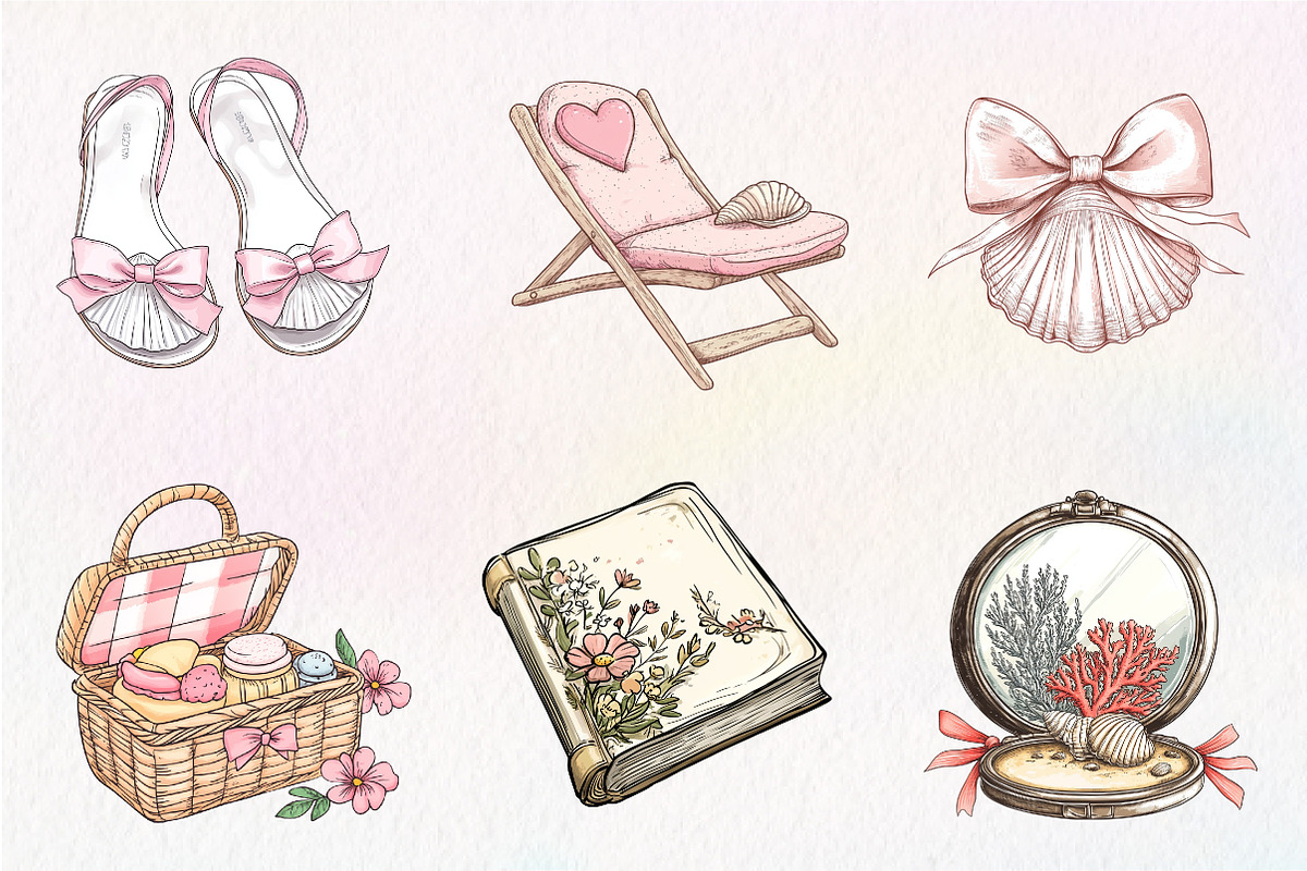 Coquette Coastal Clipart Bundle, an Illustration by CreationArt (Photo 2 of 9)