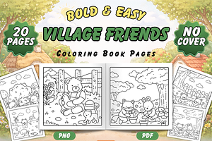 Bold & Easy Village Friends Coloring, an Animal Illustration by Neon Studio