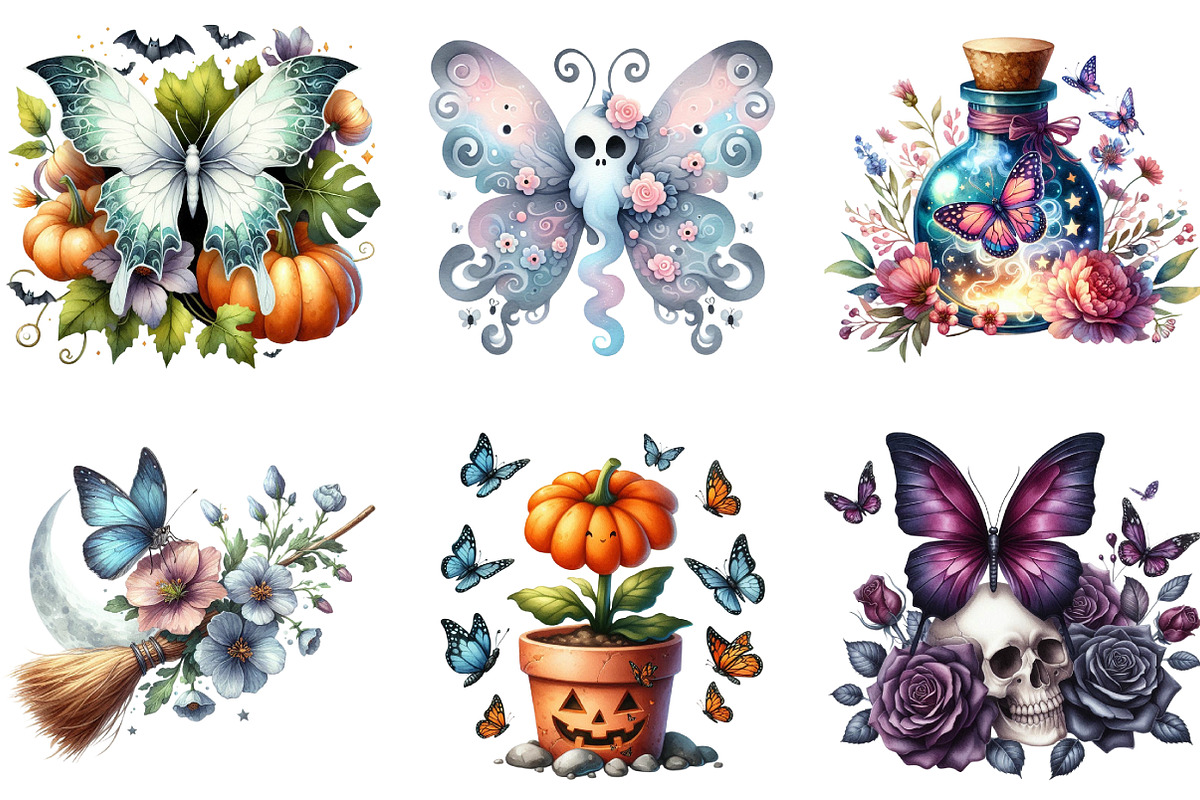 Halloween Butterfly Garden Clipart, an Illustration by DreamArtGraphic (Photo 2 of 5)