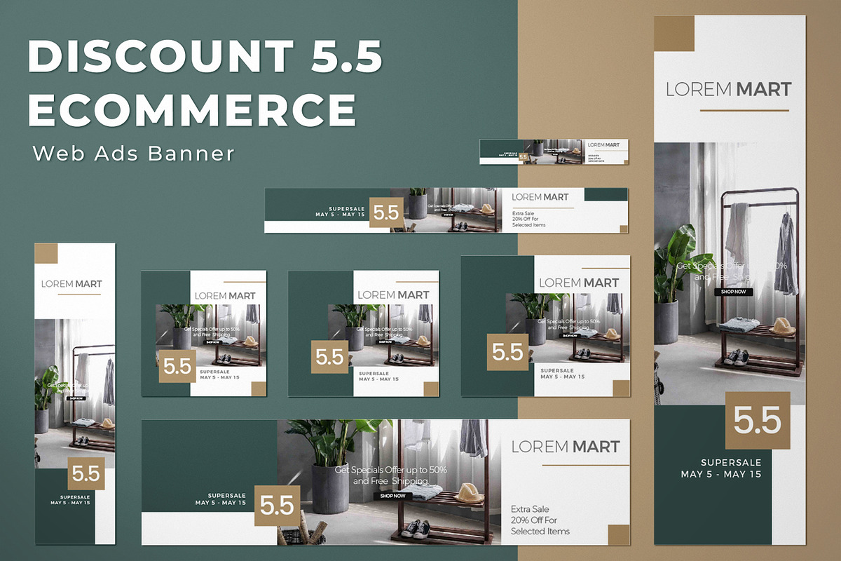Discount 5.5 Ecommerce Web Ads, a Poster Template by SlideFactory