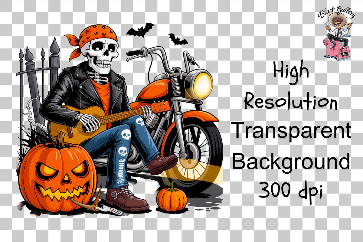 Halloween Skeleton Biker PNG Bundle, an Illustration by Clipart Bloom (Photo 9 of 11)