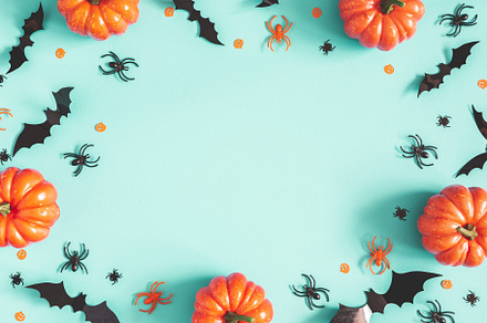 Halloween decorations on blue backgr stock photo containing halloween and, a Holiday Photo by Flaffy