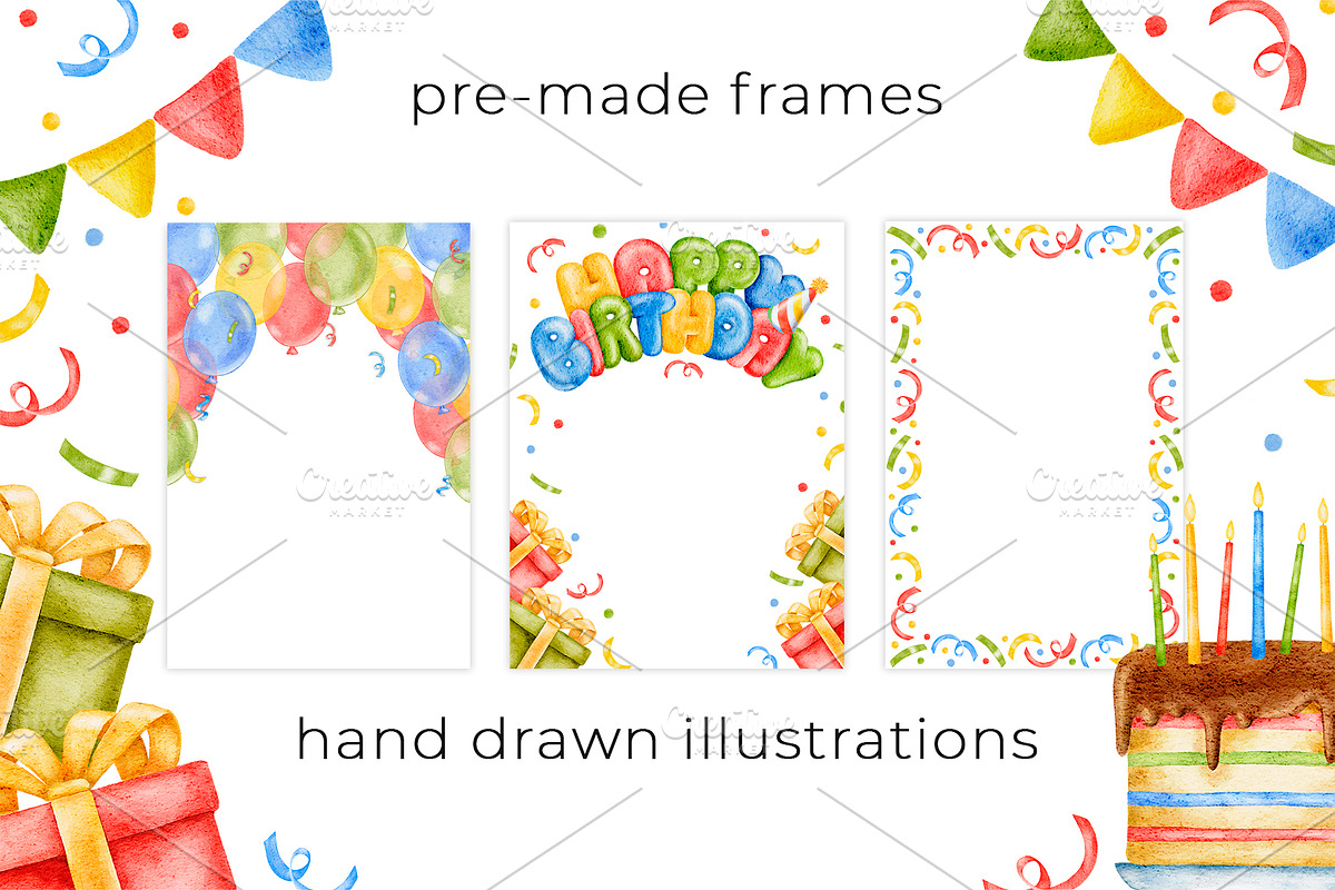 Baby Birthday watercolor clipart, a Seasonal Illustration by Eves_Aquadreams (Photo 7 of 13)