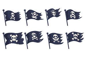 Pirate flags. Black jolly roger flag, an Illustration by Valerie Bodnar