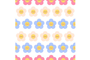 Daisy seamless pattern. Funny flower, an Object Illustration by LadadikArt