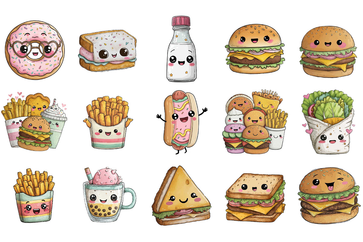 Cute Kawaii Fast Food Clipart, an Illustration by DreamArtGraphic (Photo 2 of 4)