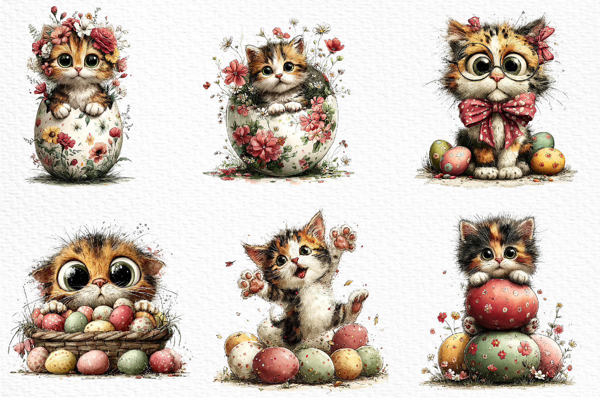 Whimsical Easter Cats Clipart Png, an Illustration by Craft Nest (Photo 8 of 10)